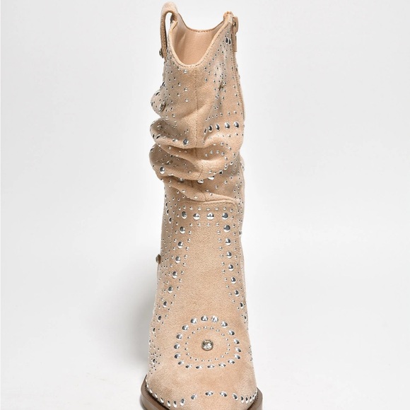 NWOT Cape Robbin Roya Rhinestone Suede Slouch Ankle Booties - Beige - Picture 5 of 12